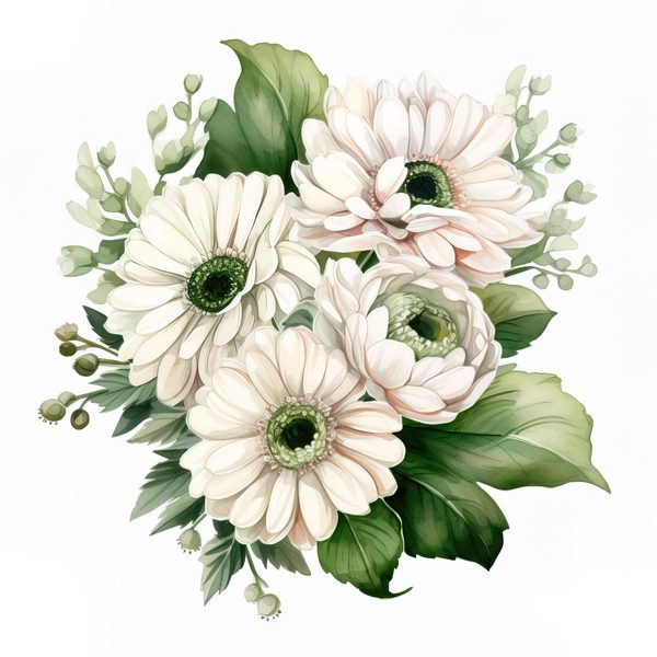 Watercolor Gerbera Daisy Clipart: Floral Bouquet PNG, Art Printable (Digital Download) — image 6