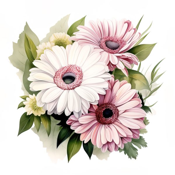Watercolor Gerbera Daisy Clipart: Floral Bouquet PNG, Art Printable (Digital Download) — image 10