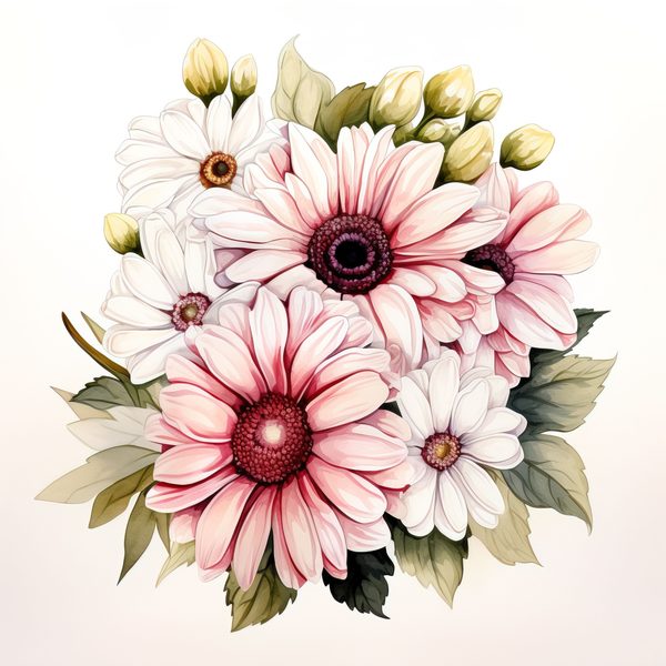 Watercolor Gerbera Daisy Clipart: Floral Bouquet PNG, Art Printable (Digital Download) — image 12