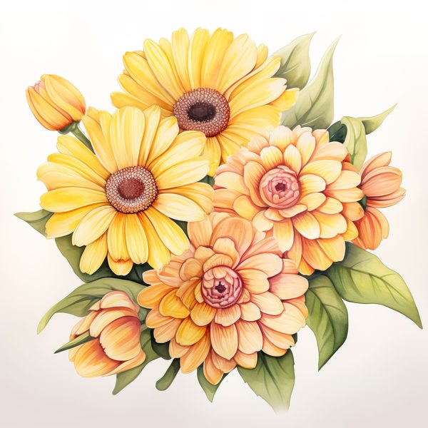 Watercolor Gerbera Daisy Clipart: Yellow Floral PNG Graphics (Commercial Use, 6x6 inches, 300 DPI) — image 6