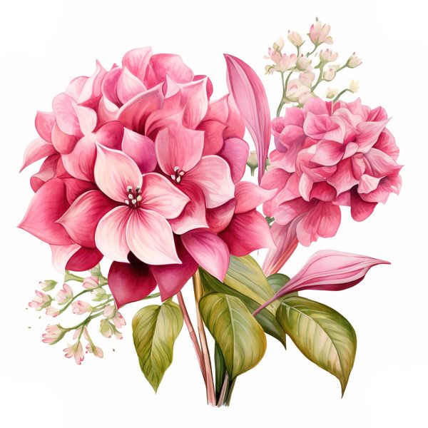 Watercolor Pink Hydrangea Clipart: Floral Bouquet Art (Digital Download) — image 5