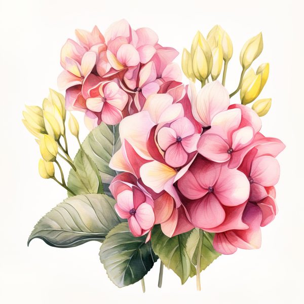 Watercolor Pink Hydrangea Clipart: Floral Bouquet Art (Digital Download) — image 6