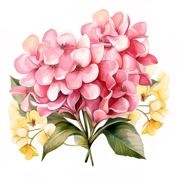 Watercolor Pink Hydrangea Clipart: Floral Bouquet Art (Digital Download) — image 7