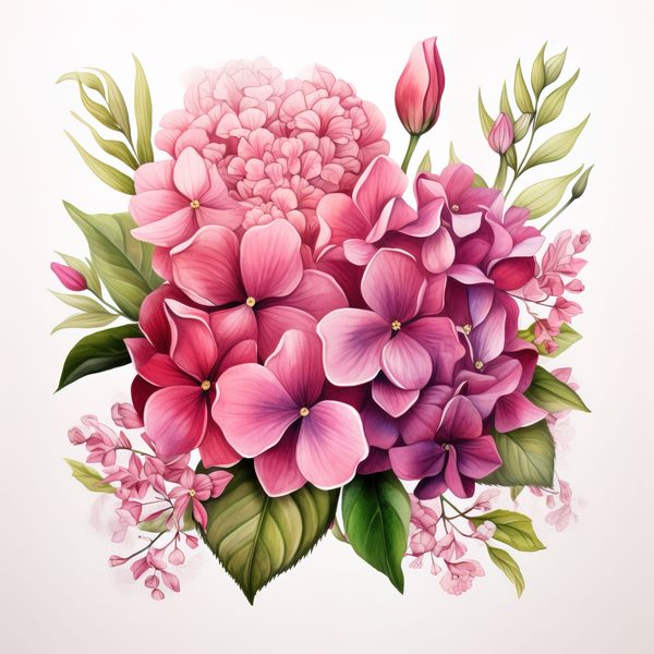 Watercolor Pink Hydrangea Clipart: Floral Bouquet Art (Digital Download) — image 9