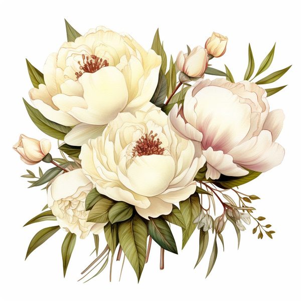 Watercolor White Peonies Clipart: Floral Bouquet Art (PNG JPG, 300 DPI) — image 2