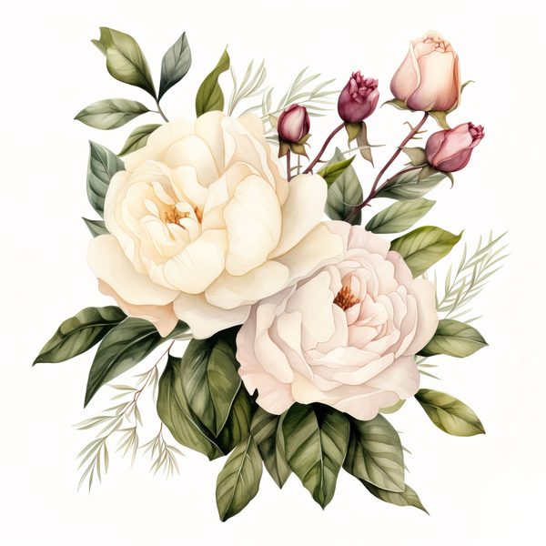 Watercolor White Peonies Clipart: Floral Bouquet Art (PNG JPG, 300 DPI) — image 5