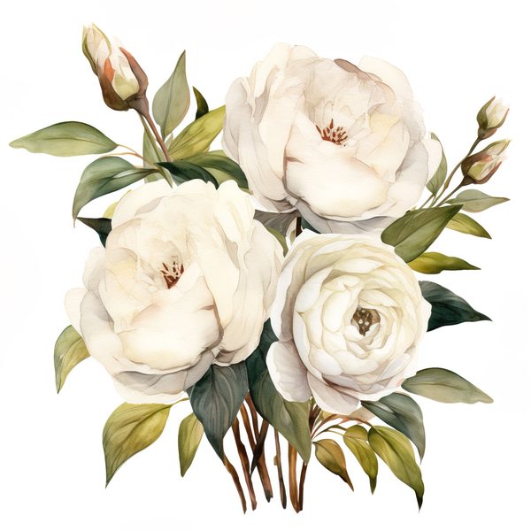 Watercolor White Peonies Clipart: Floral Bouquet Art (PNG JPG, 300 DPI) — image 6