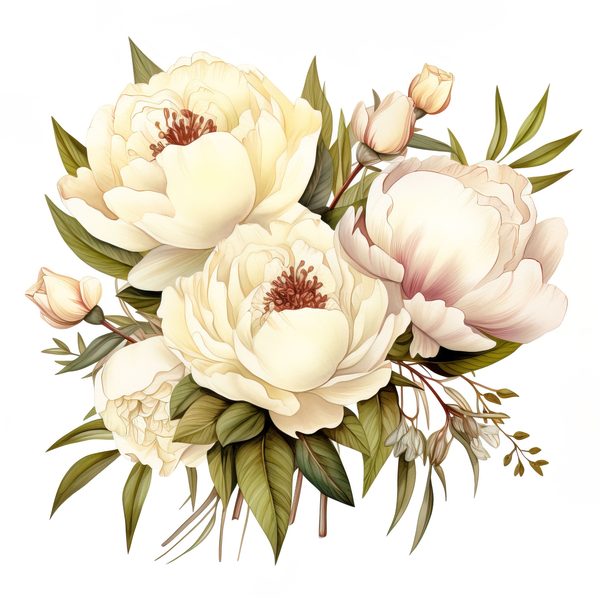 Watercolor White Peonies Clipart: Floral Bouquet Art (PNG JPG, 300 DPI) — image 8