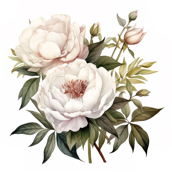 Watercolor White Peonies Clipart: Floral Bouquet Art (PNG JPG, 300 DPI) — image 13