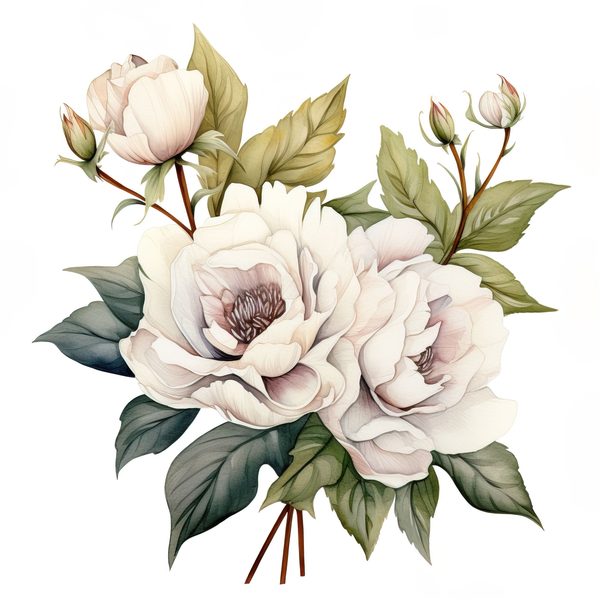 Watercolor White Peonies Clipart: Floral Bouquet Art (PNG JPG, 300 DPI) — image 14