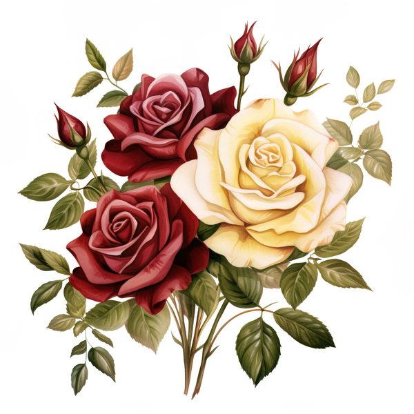Watercolor Burgundy Rose Bouquet Clipart: Romantic Wedding Art (JPG, PNG) — image 6