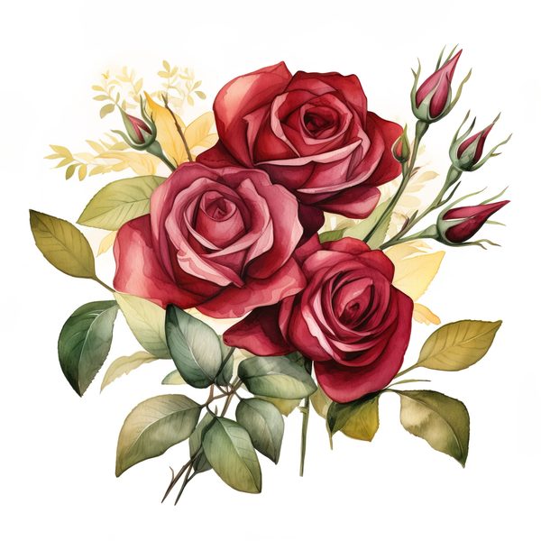 Watercolor Burgundy Rose Bouquet Clipart: Romantic Wedding Art (JPG, PNG) — image 7