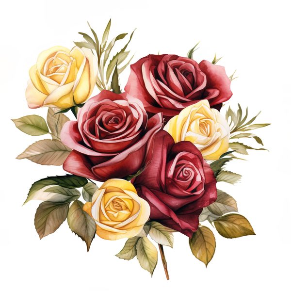 Watercolor Burgundy Rose Bouquet Clipart: Romantic Wedding Art (JPG, PNG) — image 8