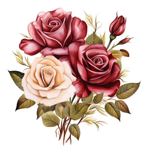 Watercolor Burgundy Rose Bouquet Clipart: Romantic Wedding Art (JPG, PNG) — image 9