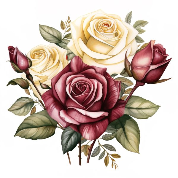 Watercolor Burgundy Rose Bouquet Clipart: Romantic Wedding Art (JPG, PNG) — image 10