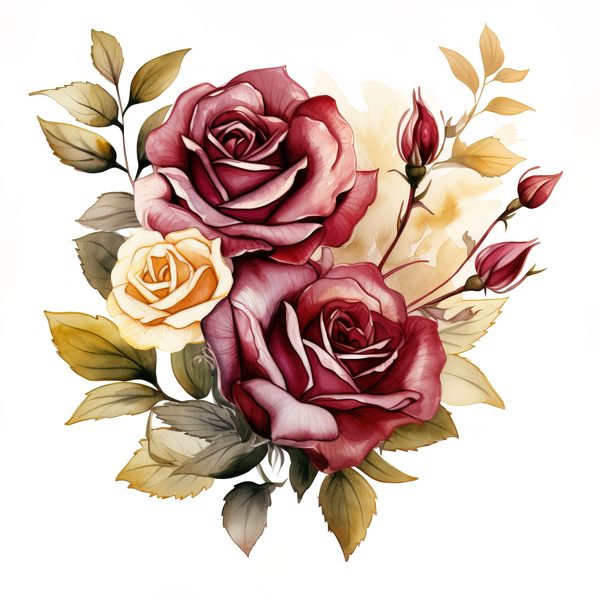 Watercolor Burgundy Rose Bouquet Clipart: Romantic Wedding Art (JPG, PNG) — image 11