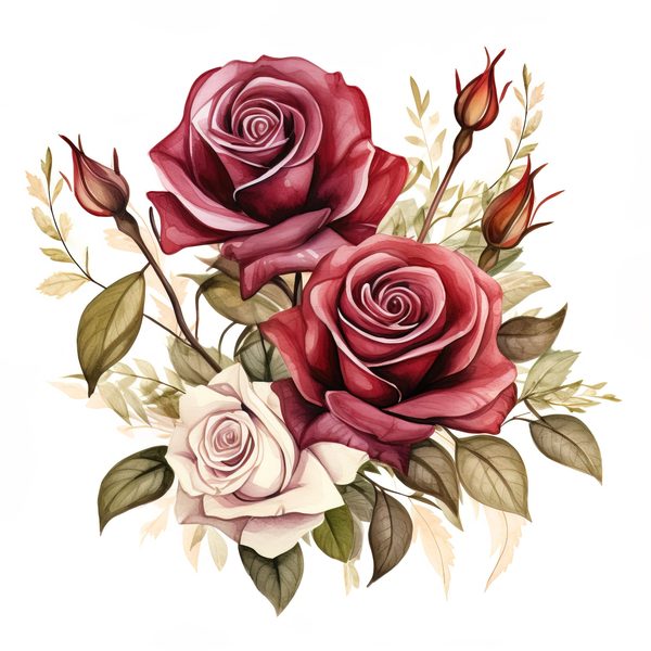 Watercolor Burgundy Rose Bouquet Clipart: Romantic Wedding Art (JPG, PNG) — image 12