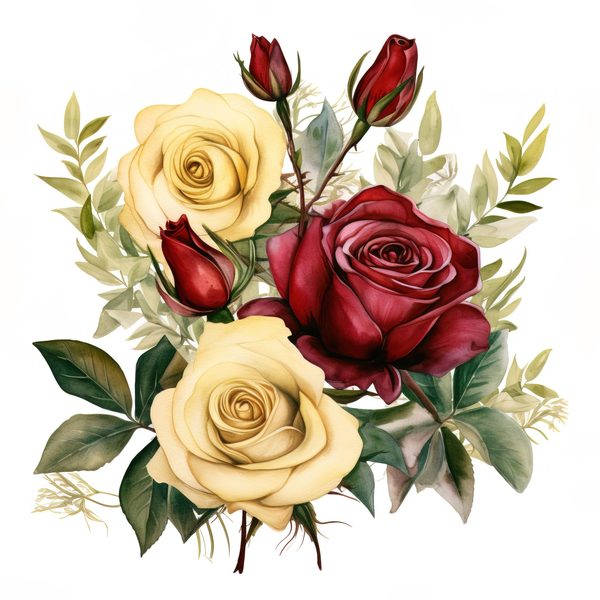 Watercolor Burgundy Rose Bouquet Clipart: Romantic Wedding Art (JPG, PNG) — image 14