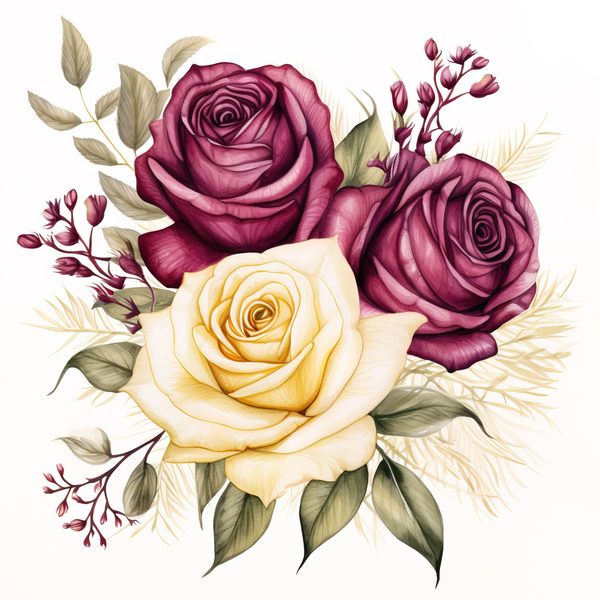 Watercolor Burgundy Rose Bouquet Clipart: Romantic Wedding Art (JPG, PNG) — image 15