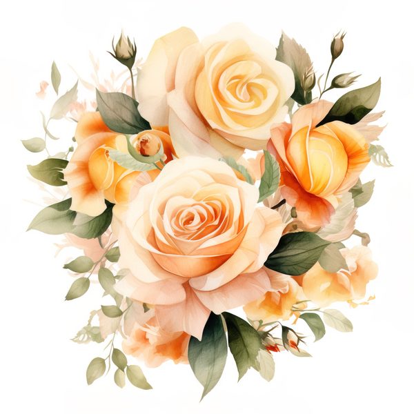 Watercolor Peach Rose Clipart Set: Transparent PNG Graphics for Scrapbooking (Commercial Use, Digital Download) — image 2
