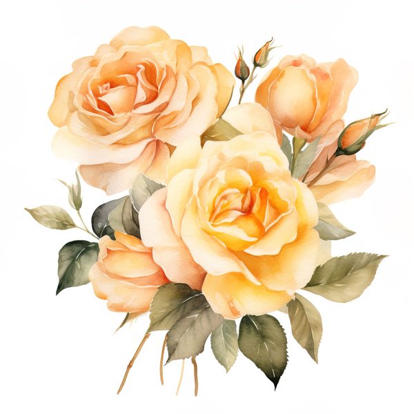 Watercolor Peach Rose Clipart Set: Transparent PNG Graphics for Scrapbooking (Commercial Use, Digital Download) — image 3