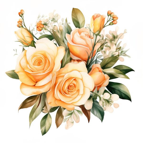 Watercolor Peach Rose Clipart Set: Transparent PNG Graphics for Scrapbooking (Commercial Use, Digital Download) — image 5