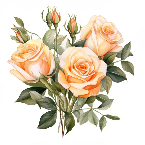 Watercolor Peach Rose Clipart Set: Transparent PNG Graphics for Scrapbooking (Commercial Use, Digital Download) — image 6