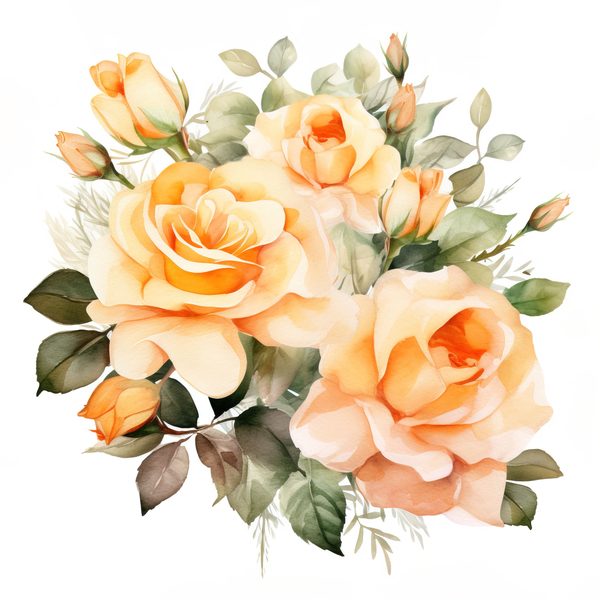 Watercolor Peach Rose Clipart Set: Transparent PNG Graphics for Scrapbooking (Commercial Use, Digital Download) — image 7