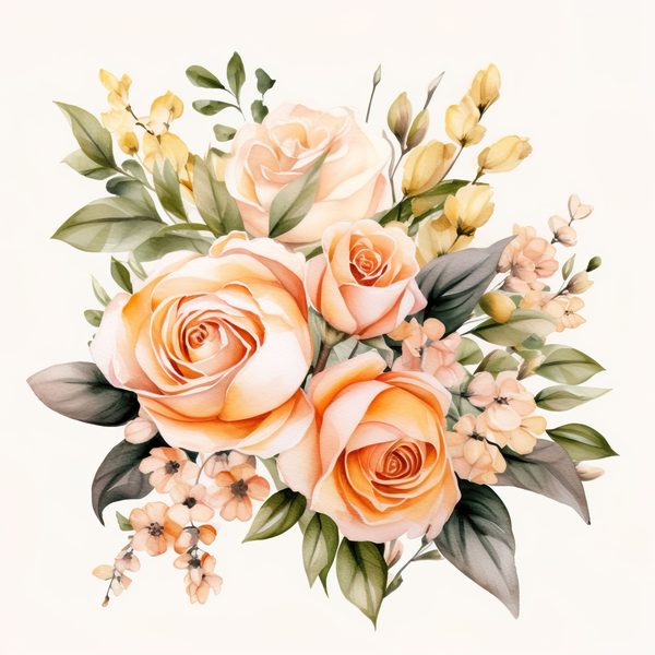 Watercolor Peach Rose Clipart Set: Transparent PNG Graphics for Scrapbooking (Commercial Use, Digital Download) — image 9