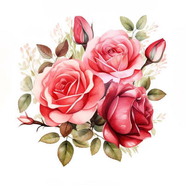 Red Roses Bouquet Clipart: Watercolor Wedding Invitation Design (JPG, PNG) — image 3