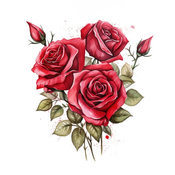 Red Roses Bouquet Clipart: Watercolor Wedding Invitation Design (JPG, PNG) — image 4