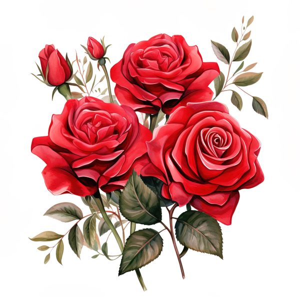 Red Roses Bouquet Clipart: Watercolor Wedding Invitation Design (JPG, PNG) — image 7