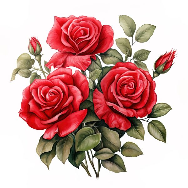 Red Roses Bouquet Clipart: Watercolor Wedding Invitation Design (JPG, PNG) — image 10