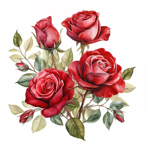 Red Roses Bouquet Clipart: Watercolor Wedding Invitation Design (JPG, PNG) — image 11