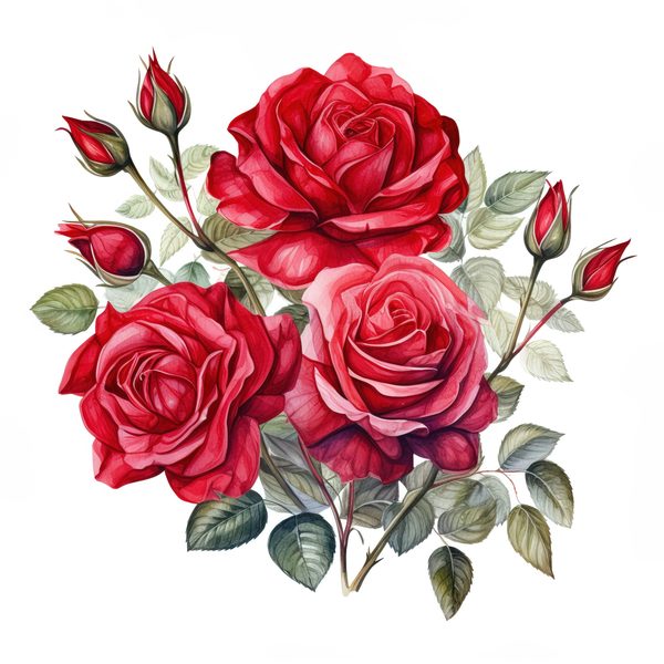 Red Roses Bouquet Clipart: Watercolor Wedding Invitation Design (JPG, PNG) — image 14
