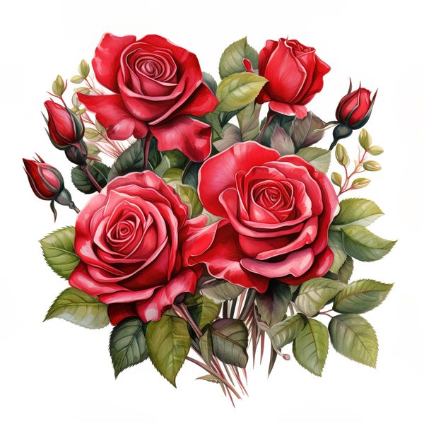 Red Roses Bouquet Clipart: Watercolor Wedding Invitation Design (JPG, PNG) — image 15