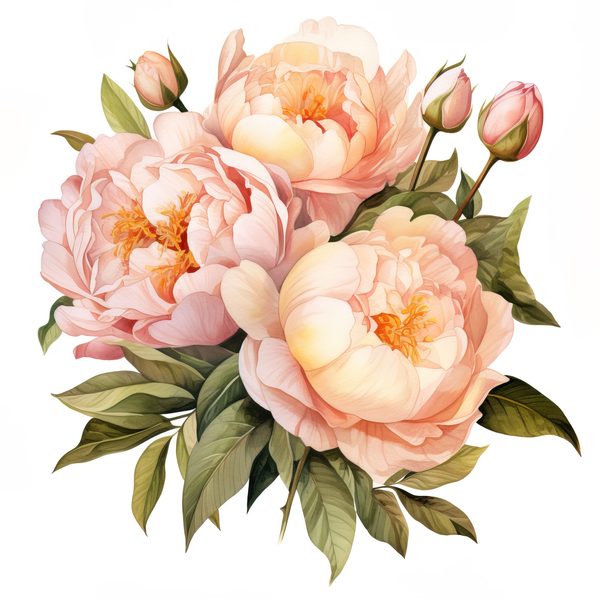 Blush Peonies Watercolor Clipart: Floral Bouquet PNG, JPG (Digital Download) — image 3