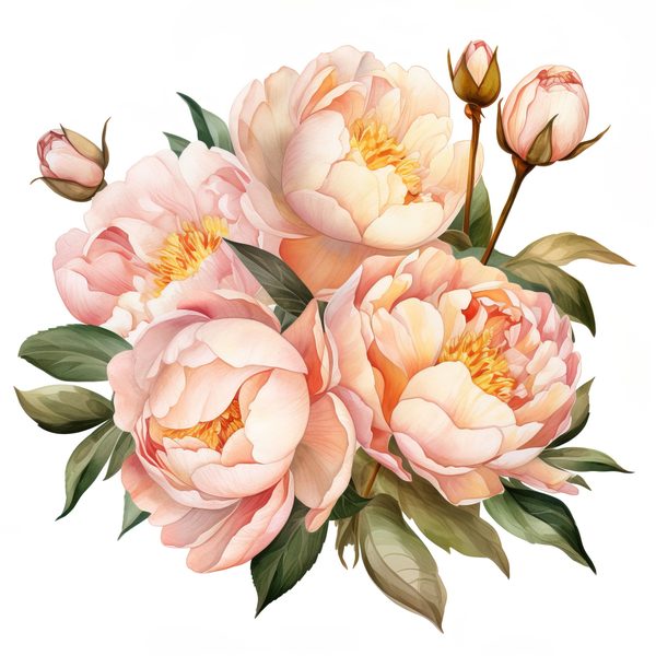 Blush Peonies Watercolor Clipart: Floral Bouquet PNG, JPG (Digital Download) — image 6