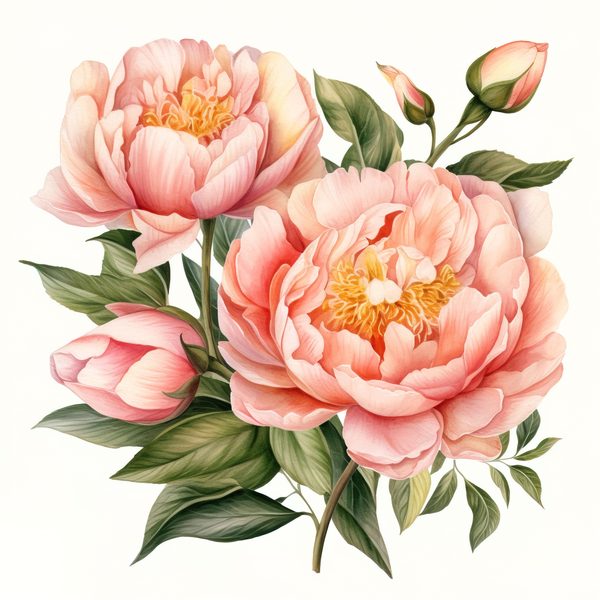 Blush Peonies Watercolor Clipart: Floral Bouquet PNG, JPG (Digital Download) — image 9
