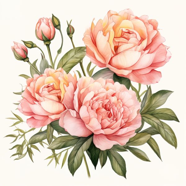 Blush Peonies Watercolor Clipart: Floral Bouquet PNG, JPG (Digital Download) — image 10