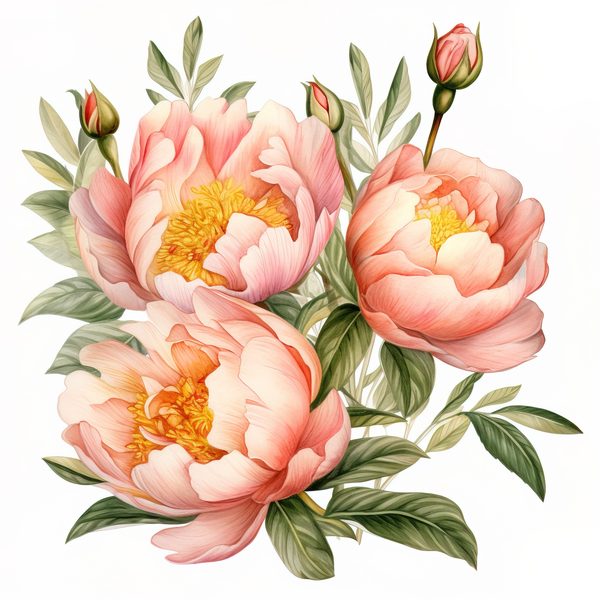 Blush Peonies Watercolor Clipart: Floral Bouquet PNG, JPG (Digital Download) — image 12