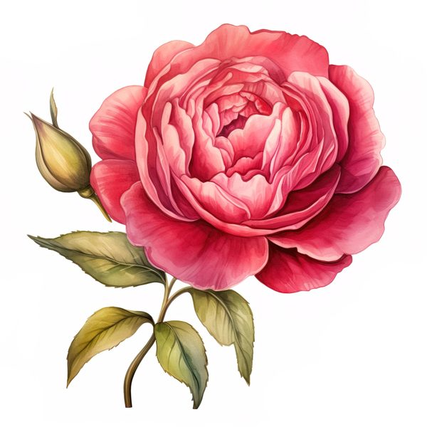 Watercolor Burgundy Floral Clipart: Roses & Peonies (JPG, PNG Digital Download) — image 2