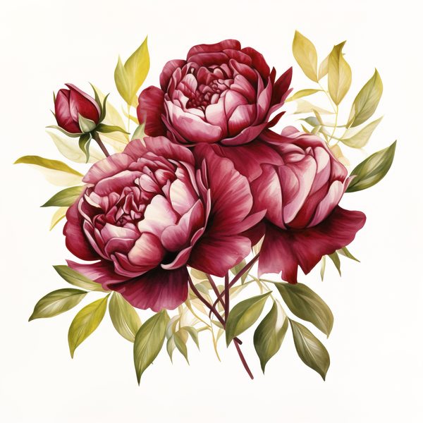Watercolor Burgundy Floral Clipart: Roses & Peonies (JPG, PNG Digital Download) — image 4