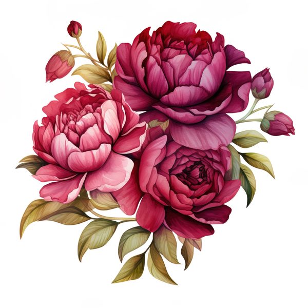 Watercolor Burgundy Floral Clipart: Roses & Peonies (JPG, PNG Digital Download) — image 6
