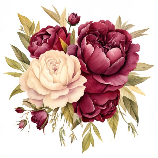 Watercolor Burgundy Floral Clipart: Roses & Peonies (JPG, PNG Digital Download) — image 7