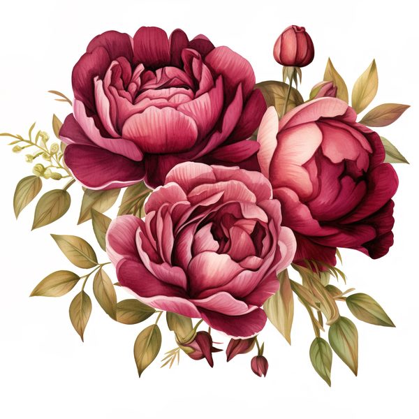 Watercolor Burgundy Floral Clipart: Roses & Peonies (JPG, PNG Digital Download) — image 8