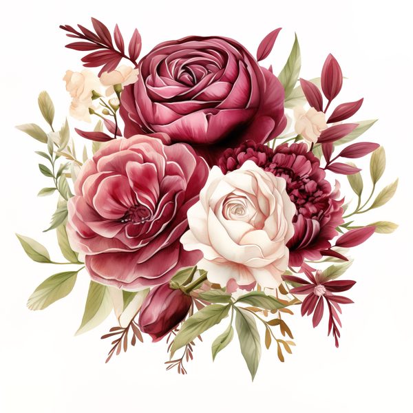 Watercolor Burgundy Floral Clipart: Roses & Peonies (JPG, PNG Digital Download) — image 10