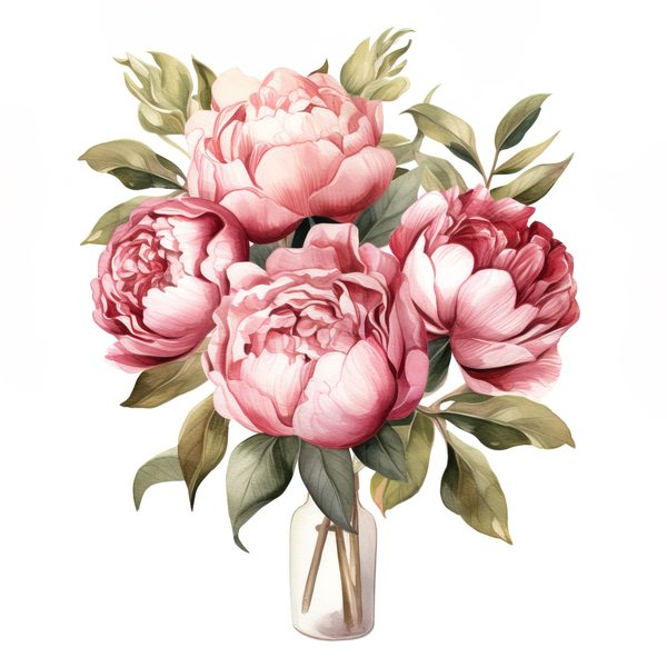 Watercolor Pink Peonies Clipart: Floral Design, Commercial Use (PNG JPG) — image 1