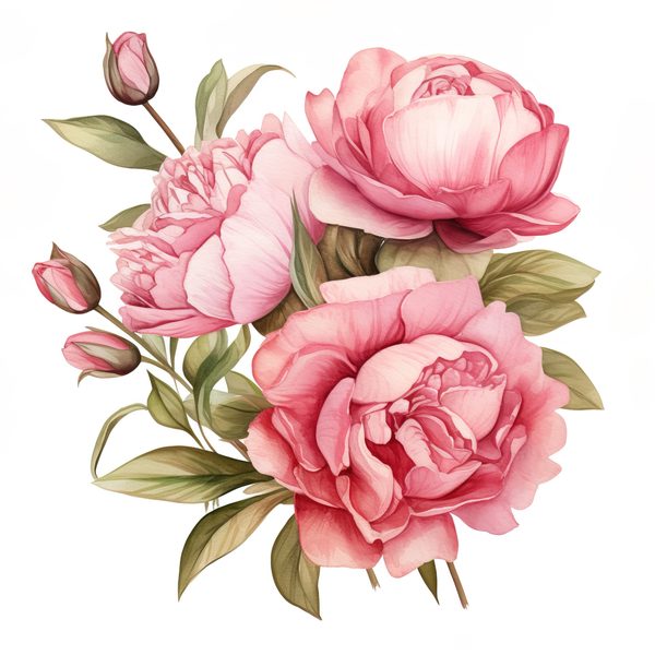 Watercolor Pink Peonies Clipart: Floral Design, Commercial Use (PNG JPG) — image 2