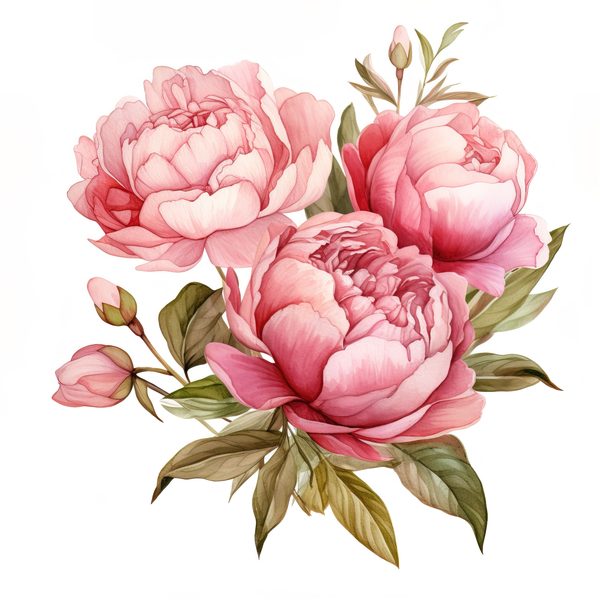 Watercolor Pink Peonies Clipart: Floral Design, Commercial Use (PNG JPG) — image 4
